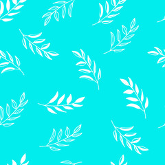 Hand drawn floral seamless pattern. Branches on mint green background. Easy to edit vector template for textile, fabric, gift wrap, wedding invitation, etc
