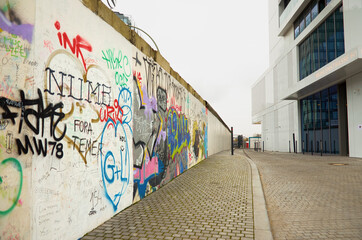 Germany. Berlin. Berlin Wall with drawings in Berlin. February 17, 2018