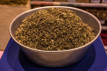 Organic Dry Herbs from french Provence. Dry Herbs in the bowl. High quality photo