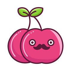 kawaii mustache cherry fruit cartoon illustration