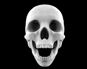 White ancient looking skull on black background - 3D Illustration