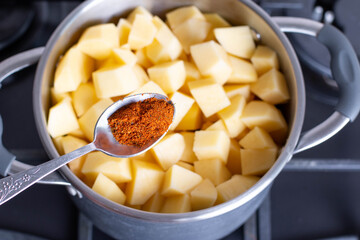 Potato with meat in a pot