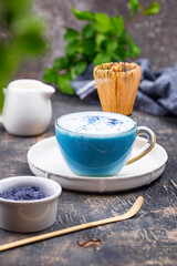 Blue matcha latte with milk