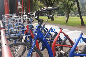 Bikes to hire with a number on the back that can be found in the main capital of Ecuador: Quito