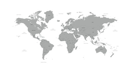 Isolated Continental Vector World Map.