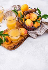 Apricot juice in glass. Healthy drink
