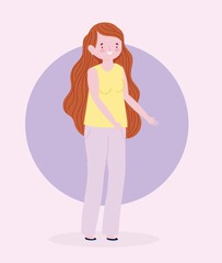 standing woman female long hair cartoon character