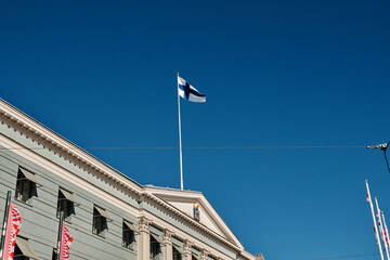 Finland. Helsinki. National flag of Finland. September 16, 2018