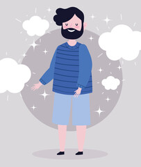 Obraz premium bearded man happy cartoon character portrait standing