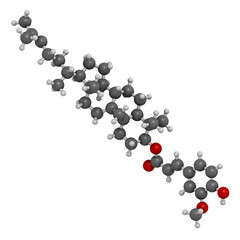 Cycloartenyl ferulate or oryzanol A molecule. Major component of gamma-oryzanol (rice bran oil). 3D rendering.