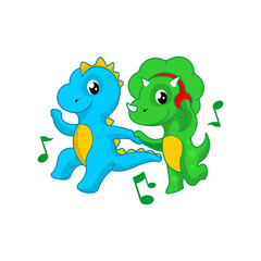 cute dancing dinosaur cartoon vector