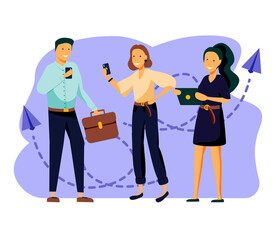 Vector colorful illustration of communication via the Internet, social networking,chat, video,news,messages,web site, search friends, mobile web graphics