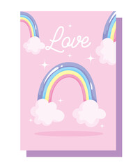 love rainbows clouds decoration celebration cartoon card design