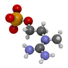Creatinol-O-Phosphate or COP molecule. 3D rendering. Atoms are represented as spheres with conventional color coding.