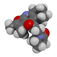 coluracetam 3D rendering. Atoms are represented as spheres with conventional color coding: hydrogen (white), carbon (grey), oxygen (red), nitrogen (blue).