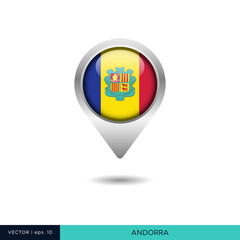 Fototapeta premium Andorra flag map pin vector design template