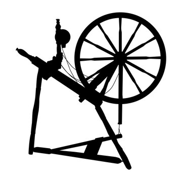 vector silhouette old vintage spinning wheel on a white isolated background