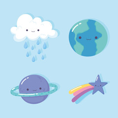 saturn earth shooting star rainbow cloud rain cartoon icons