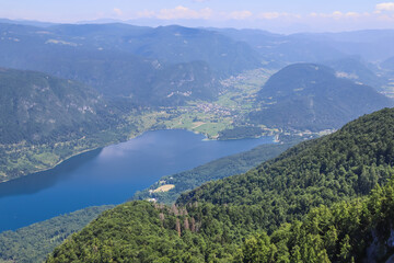 Fototapeta na wymiar Shape of the lake Bohinj in Slovenia - view from above