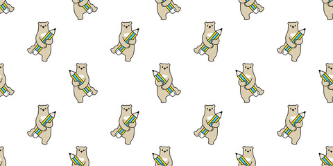 Bear seamless pattern vector polar bear pencil scarf isolated cartoon tile background repeat wallpaper illustration animal design
