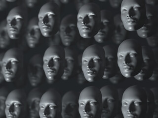 array of human faces masks