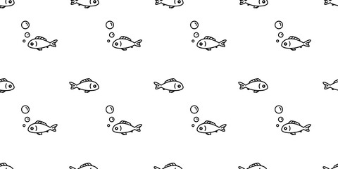 fish Seamless pattern salmon vector bubble tuna shark cartoon scarf isolated dolphin whale ocean sea tile background repeat wallpaper illustration doodle animal design