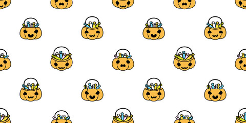 Obraz premium pumpkin Halloween seamless pattern candy basket vector scarf isolated cartoon repeat wallpaper ghost tile background illustration icon symbol doodle design