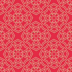 Gold background pattern on a red background.  Modern wallpaper texture. Seamless geometric pattern. Perfect for fabrics, covers, patterns, posters, interior designs or wallpapers. Vector background