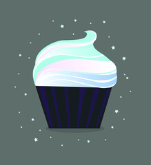 Cupcake or muffin. Vector illustration. Isolated