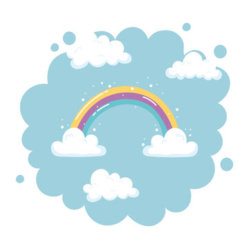 bright rainbow with clouds sky nature cartoon decoration