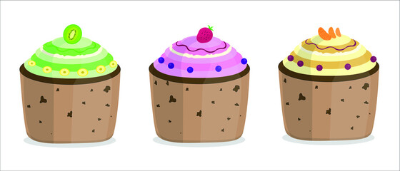 Cupcake or muffin set. Vector illustration. Isolated