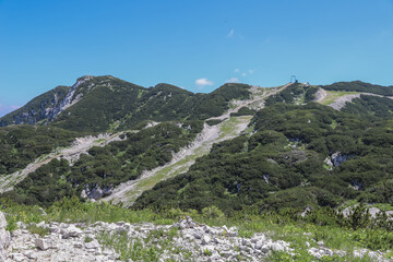 View to the mountain Vogel Ski Resort in Slovenia in summer