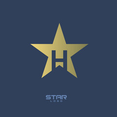 Obraz premium Gold Star Logo with Initial Letter H