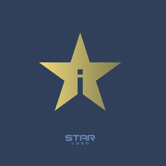 Obraz premium Gold Star Logo with Initial Letter i