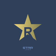 Obraz premium Gold Star Logo with Initial Letter R