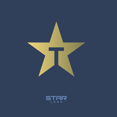 Obraz premium Gold Star Logo with Initial Letter T