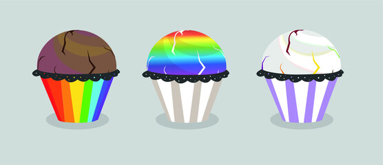 Rainbow cupcake or muffin. Vector illustration.