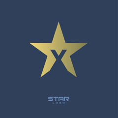 Obraz premium Gold Star Logo with Initial Letter X