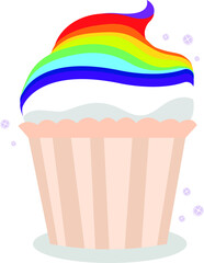 Rainbow cupcake or muffin. Vector illustration.