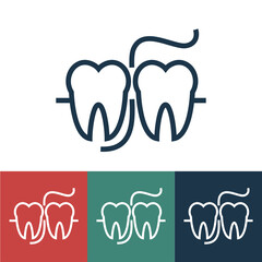Line icon dental floss and teeth