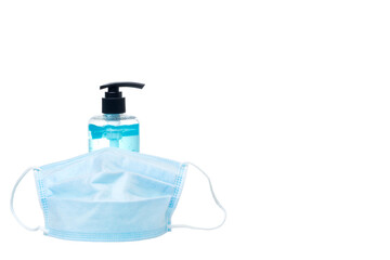 Coronavirus  prevention travel surgical masks and hand sanitizer gel for hand hygiene spread protection. Hygienic face mask and Alcohol gel Sanitizer hand gel cleaners for anti Bacteria and virus.