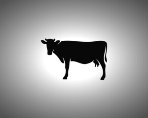 Cow Silhouette on White Background. Isolated Vector Animal Template for Logo Company, Icon, Symbol etc