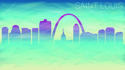 Saint Louis Missouri City USA. Broken Glass Abstract Geometric Dynamic Textured. Banner Background. Colorful Shape Composition. - obrazy, fototapety, plakaty
