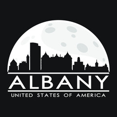 Fototapeta premium Albany USA Full Moon Night Skyline Silhouette Design City Vector Art.