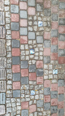 Niemcy, Drezno, Fragment kolorowej brukowanej drogi z elementami ceramiki. - obrazy, fototapety, plakaty