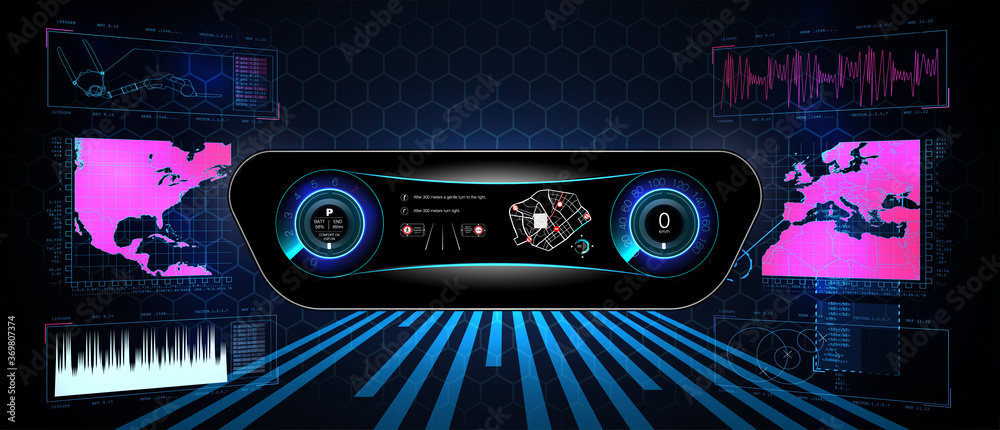 Poster virtual graphical interface ui hud autoscann. futuristic user interface. hud ui. abstract virtual gr