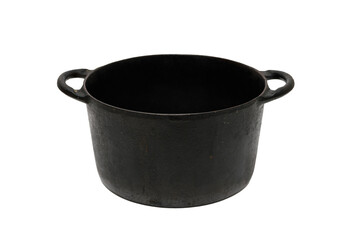 Panela de ferro sem tampa em um fundo branco