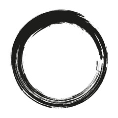 Stock vector design template vector brush strokes circles of paint on white background. Ink hand drawn paint brush circle. Logo, label design element vector illustration. Black abstract circle. Frame.