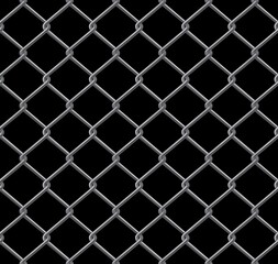 Dark seamless texture. Realistic black mesh metal fence structure. Vector background patters of mma cage.
