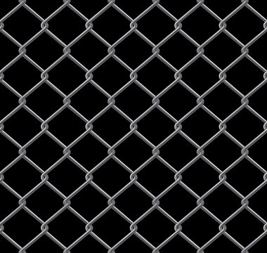 Dark seamless texture. Realistic black mesh metal fence structure. Vector background patters of mma cage.